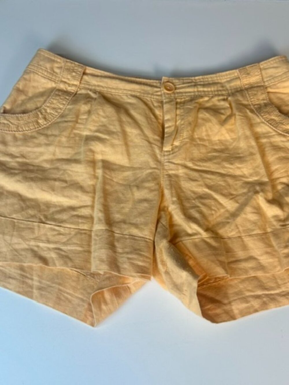 Banana Republic Women's Ryan Cut Yellow Shorts Linen Cotton Blend Size 10